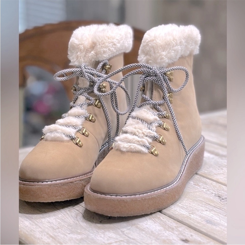 J.Crew Lace-Up Fur Lined Hiking Boots. Women's Sz. 12 Warm | Neutral | Cozy NWOT - Picture 2 of 11